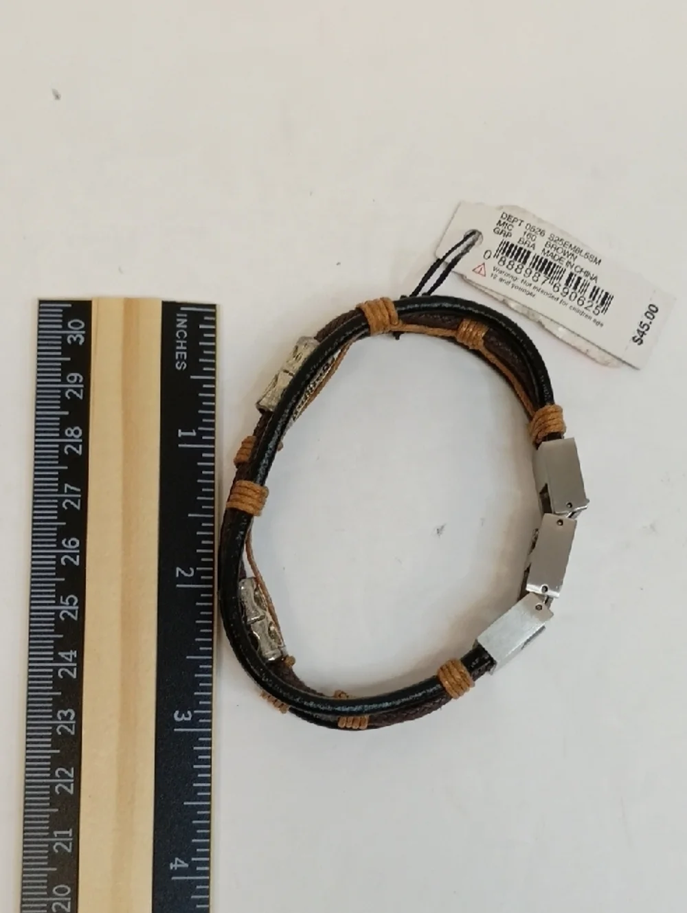 Brown Leather Bracelet with Stainless Steel Accent